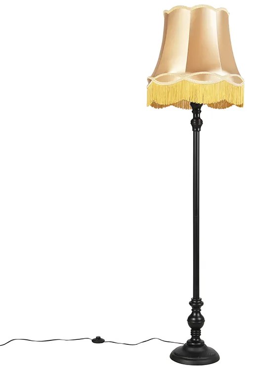 Lampa stojąca czarna z abażurem babci w kolorze złotym - Classico