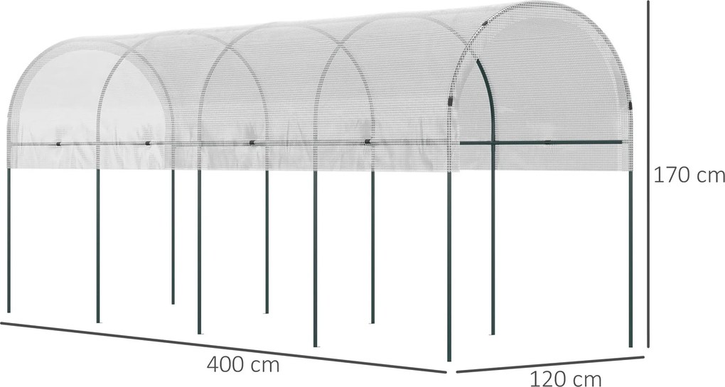 Outsunny Daszek ochronny dla roślin, półokrągły dach, stalowy stelaż, wytrzymała plandeka, biały, 4x1,2x1,7m | Aosom PL