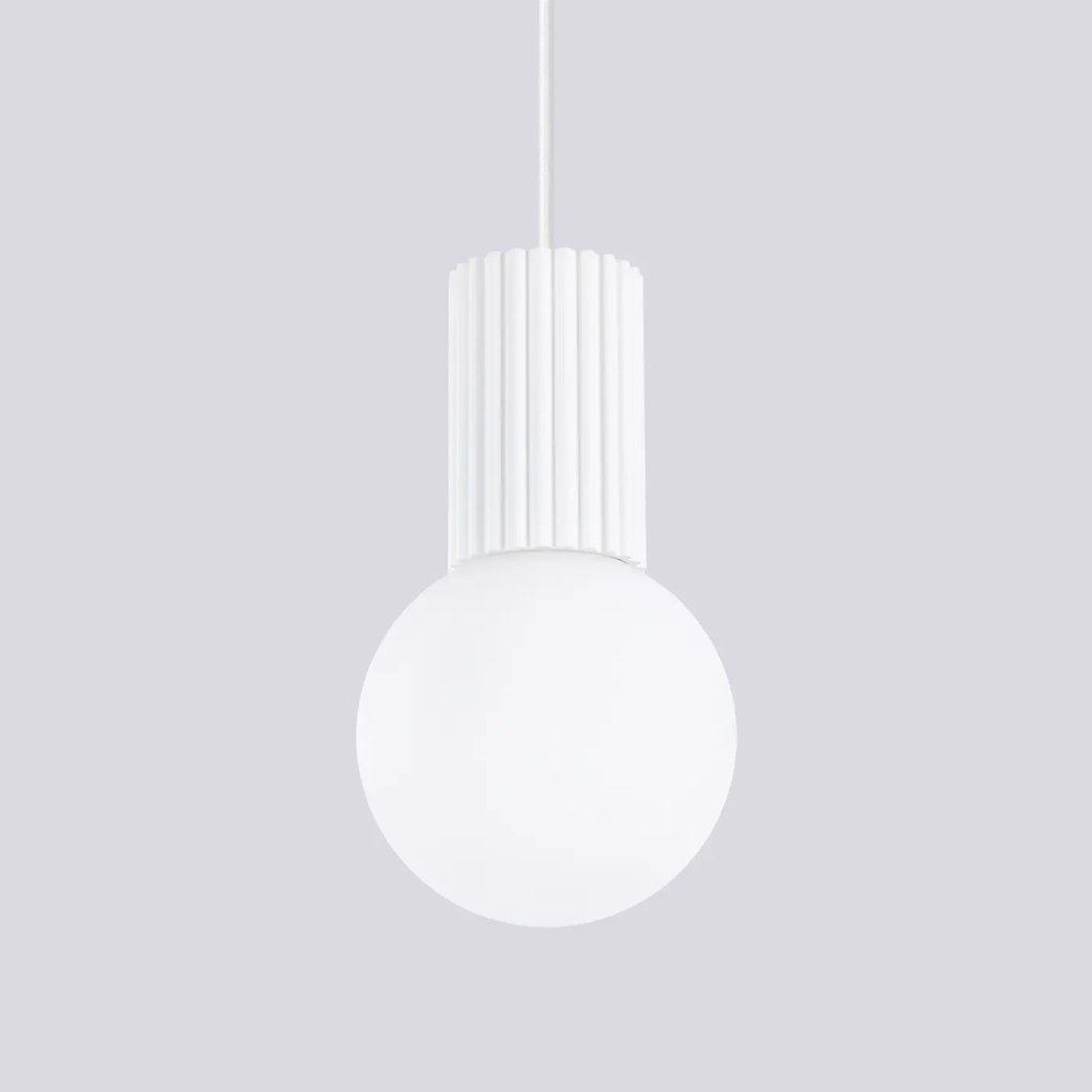 Lampa wisząca HALO 1 biała ryflowana SOLLUX  LIGHTING