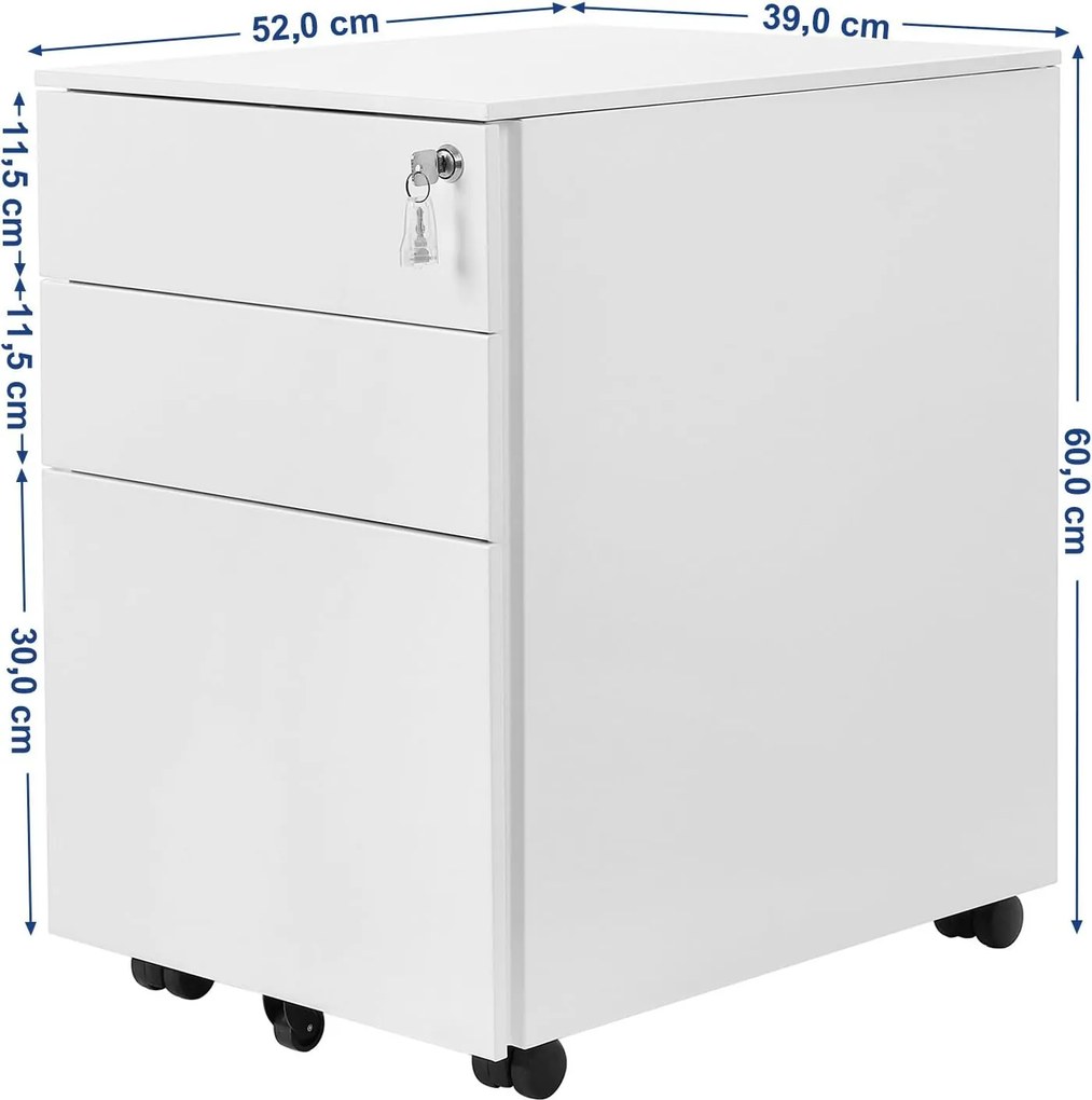 Szafka na Dokumenty Biała, Kontenerek, Na klucz - OFC60WT