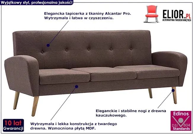 Trzyosobowa sofa pikowana brązowa - Anita 3Q