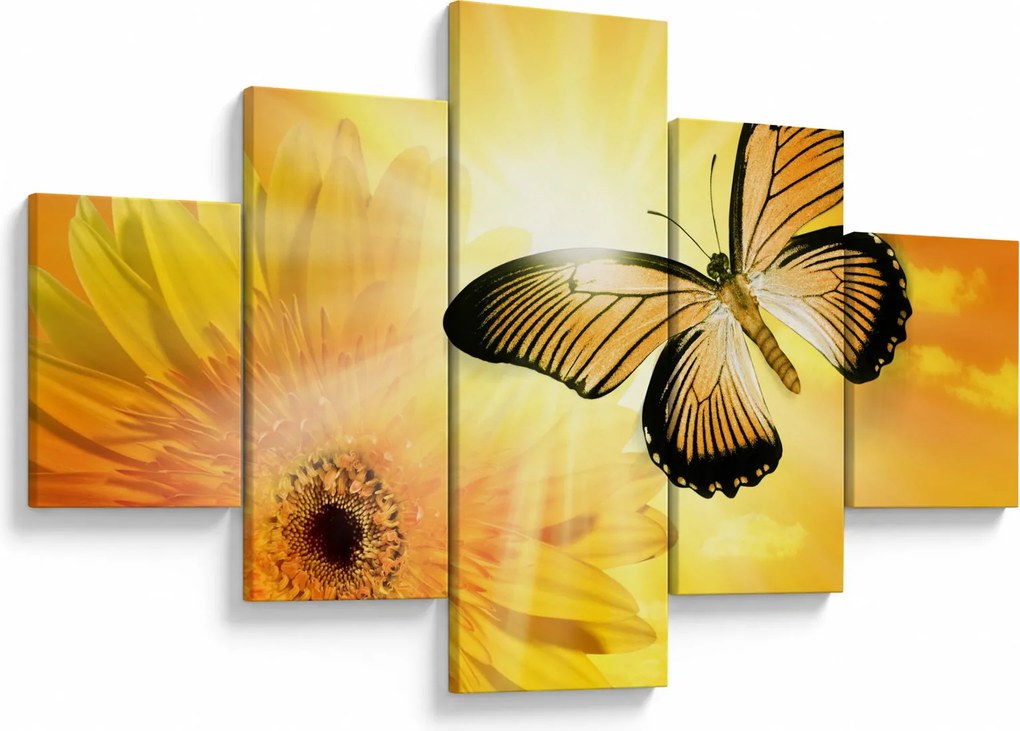Obraz - Żółty motyl z kwiatkiem (125x70 cm)