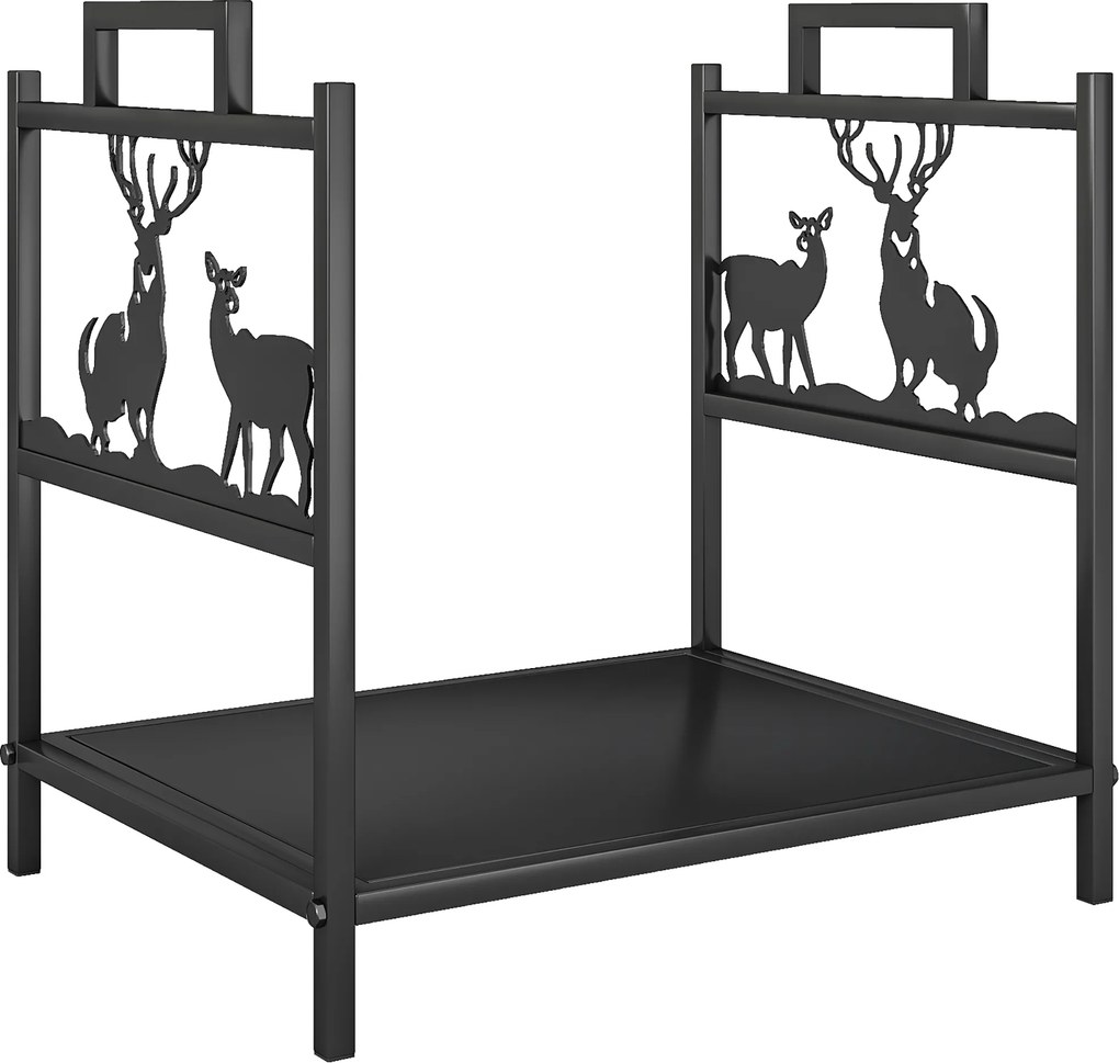 Outsunny Regał na drewno opałowe do wnętrz 42,5 x 33,5 x 43 cm z designem renifera, metalowy regał w kolorze czarnym