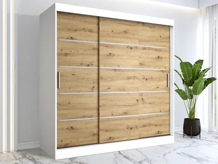 Szafa przesuwna biały + dąb artisan 200 cm - Bohosa 6X