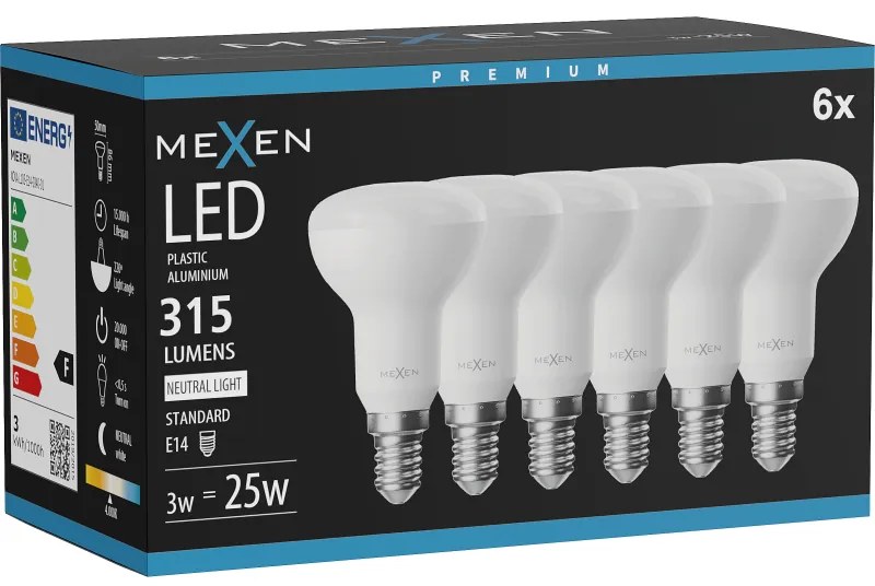 Mexen Nova 6x żarówka LED E14, R50, 3W, Neutralna - 4000K, 315 lm - L103-E14-0340-01x06