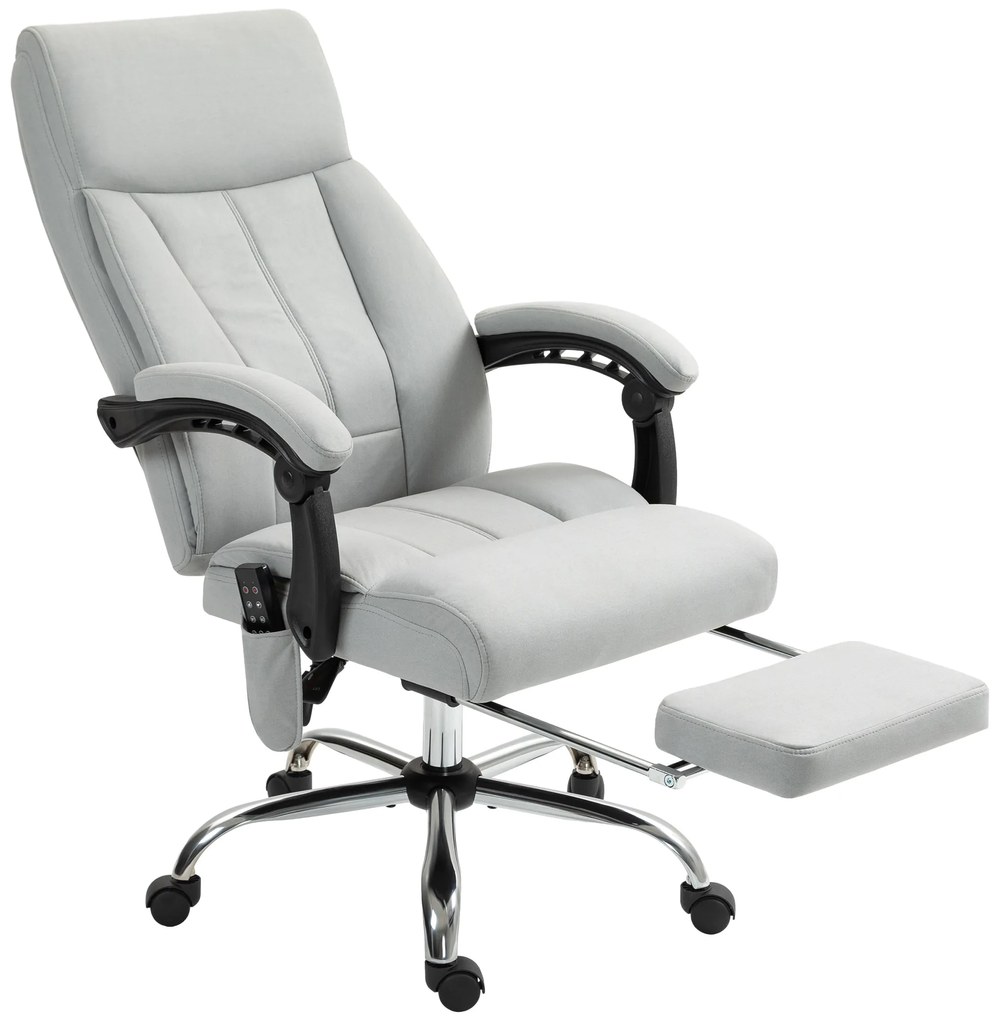 Vinsetto Fotel biurowy z masażem i ogrzewaniem podnóżek regulowany do 120 kg szary | Aosom PL