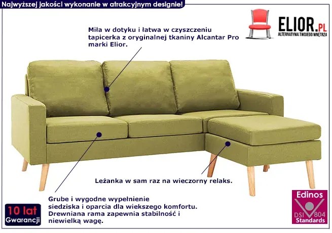 3-osobowa zielona sofa z podnóżkiem - Muria 4Q