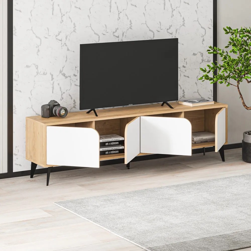 Biała szafka pod TV w dekorze dębu 180x51 cm Nola – Marckeric