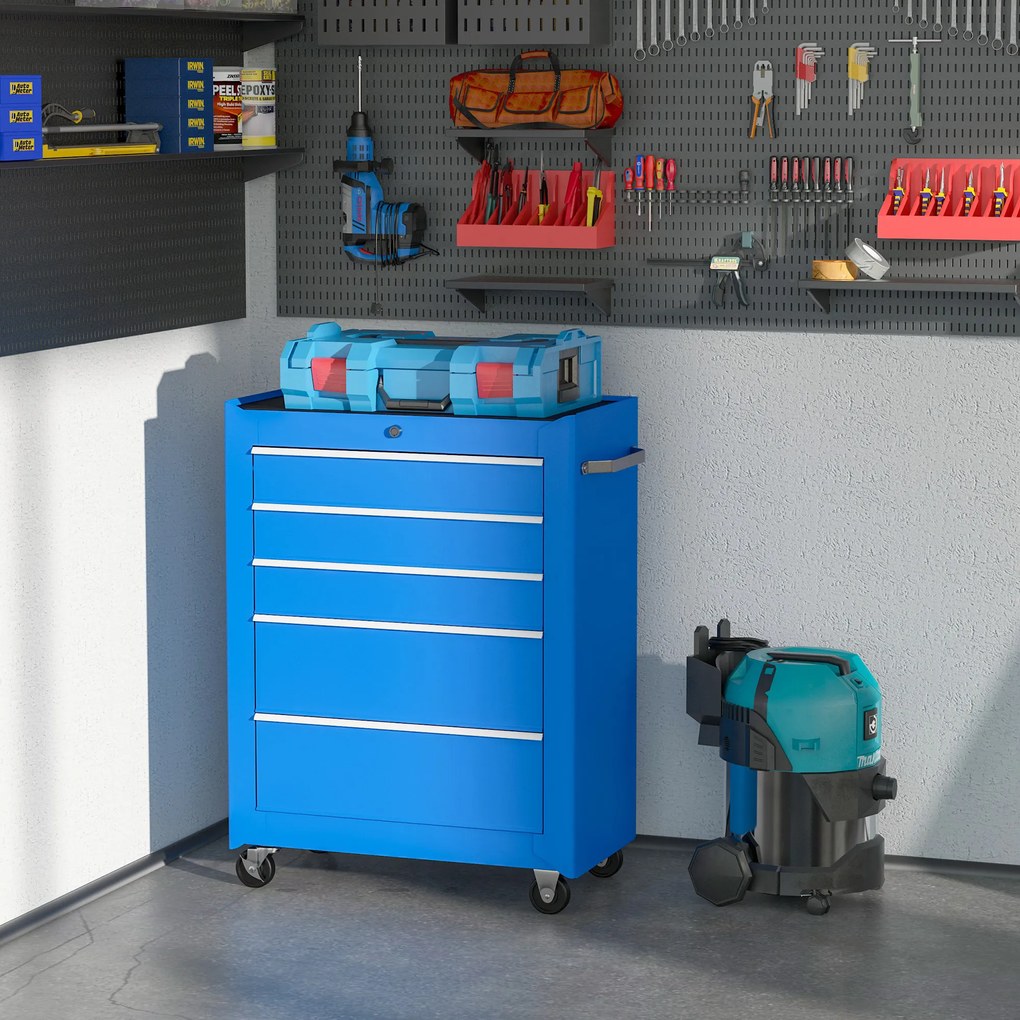 HOMCOM Szafka na narzędzia, skrzynia narzędziowa, 5 szuflad, mobilna, stalowa, czarna | Aosom PL