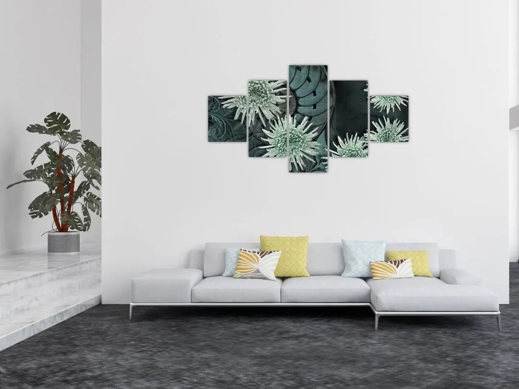 Obraz - Zielone kwiaty (125x70 cm)