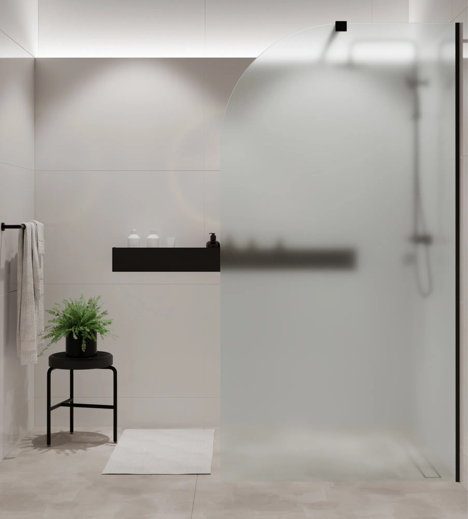 Ścianka prysznicowa Walk-in szkło satynowe matowe półokrągła 8 mm MOLIS Satin Moon MASSI | różne rozmiary : Kolor profili kabiny - złoty, Szerokość ścianki - 90 cm , Typ montażu - WALK in FIX (Do ściany)