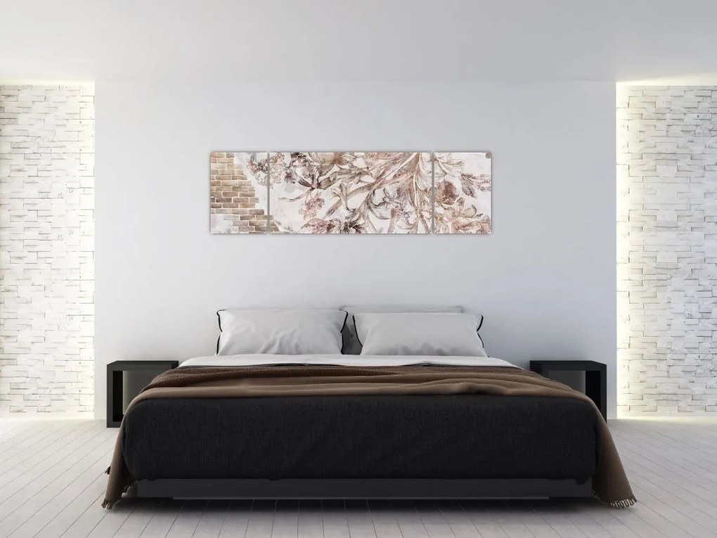 Obraz - Kwiatowy fresk na ceglanej ścianie (170x50 cm)
