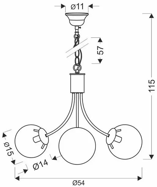 Elegancka lampa wisząca w kolorze mosiądzu z trzema szklanymi kloszami - V120 W6-Z49