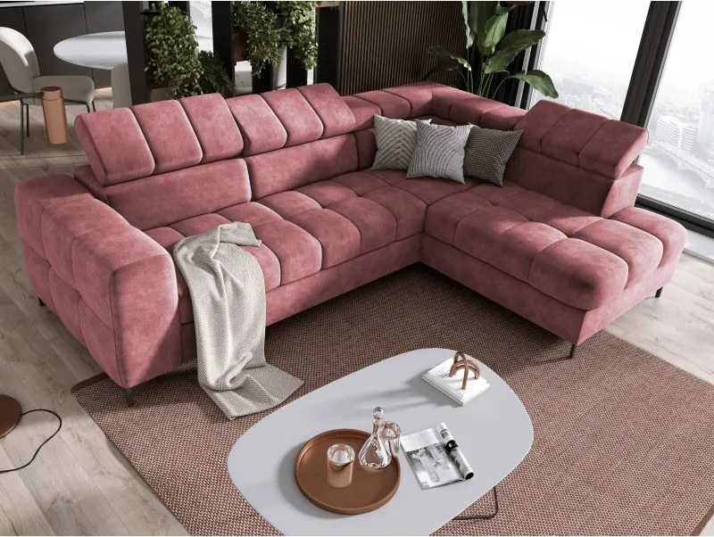 Narożnik PABLOS układ L strona Prawa w tkaninie CLOUD 63 regulowane zagłówki z funkcją spania