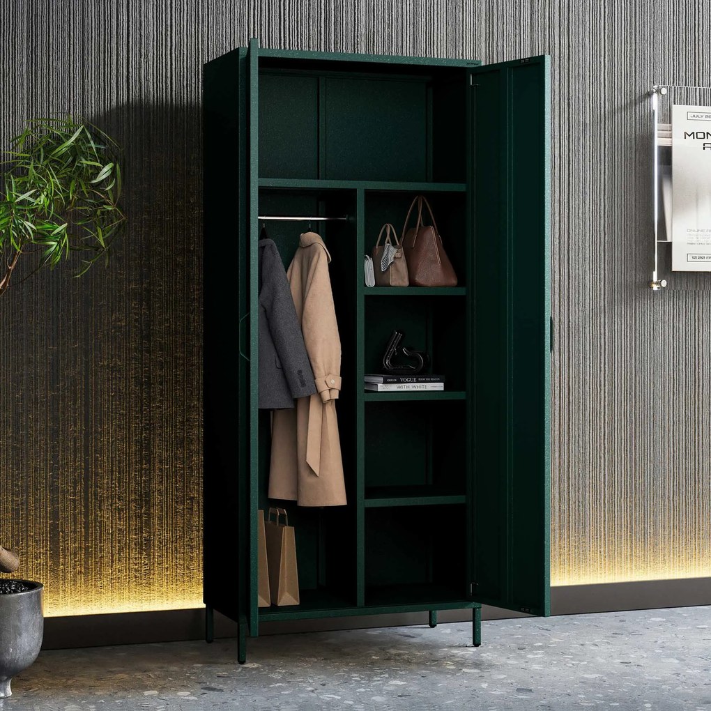 Szafa na ubrania metalowa loftowa na nóżkach butelkowa zieleń, 800x1850x450 mm: FLAVIO Modern