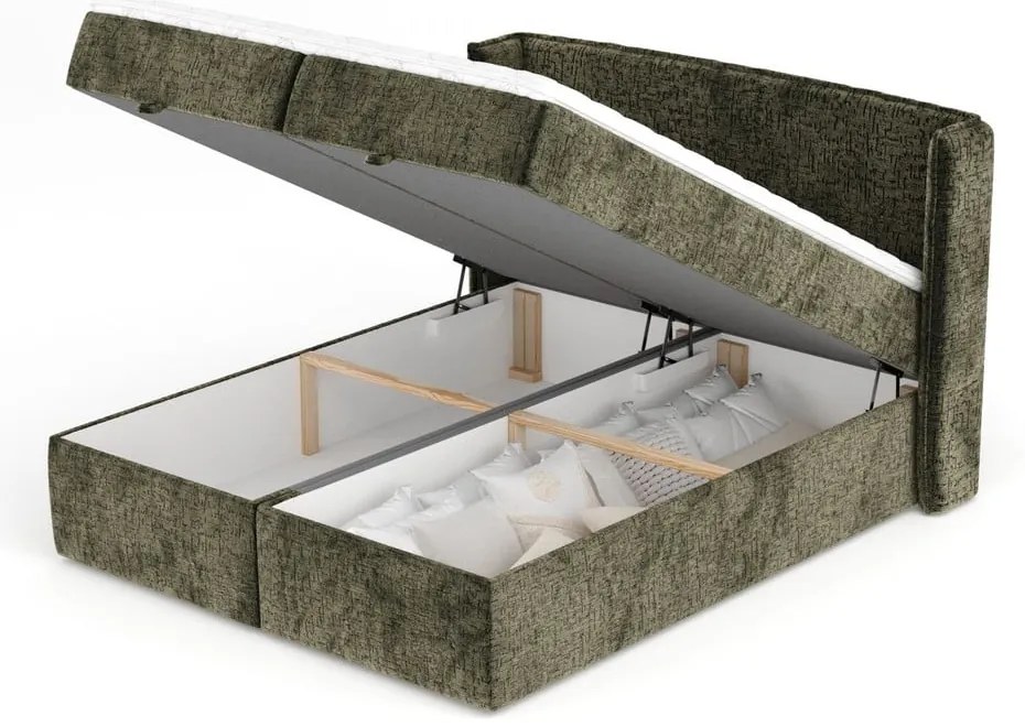 Ciemnozielone łóżko boxspring ze schowkiem 180x200 cm Passion – Maison de Rêve