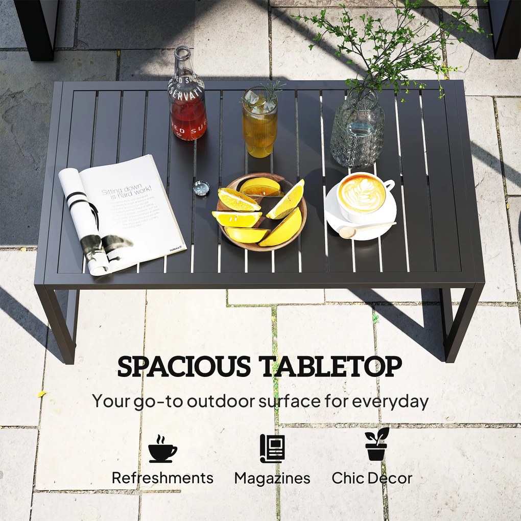 Outsunny Stolik Boczny z Aluminium z Designem Lamelkowym, Odporny na Warunki Atmosferyczne, 90 x 50 x 42 cm, Czarny