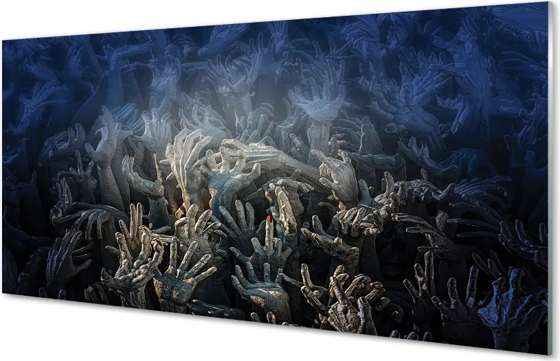 Panel szklany do Kuchni Dłonie w Niebieskiej Poświacie