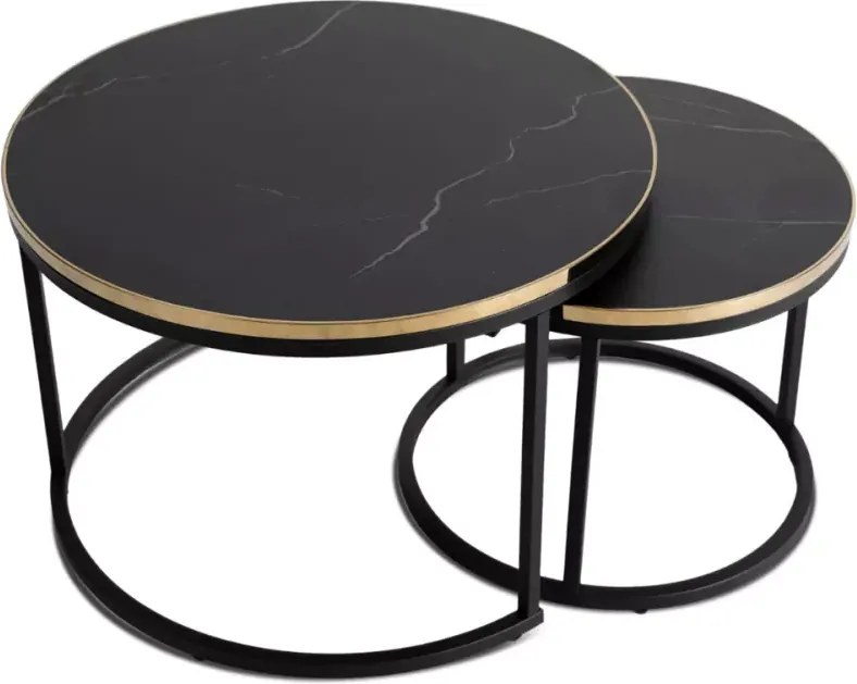 Zestaw stolików kawowych Kiegi marmur / złoty – nowoczesny design, elegancki