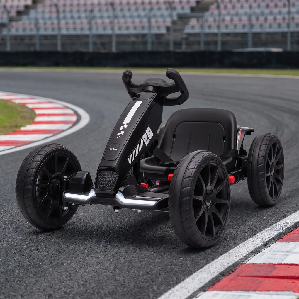 AIYAPLAY Elektryczny gokart dla dzieci 12V z 2 silnikami, 4-stopniowo regulowane siedzenie, system miękkiego startu, koła EVA, reflektory LED | Aosom PL