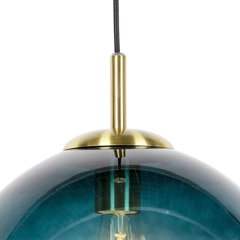 Lampa wisząca w stylu art deco mosiądz z oceanicznym niebieskim szkłem 33 cm - Pallon ArtDeco Oswietlenie wewnetrzne
