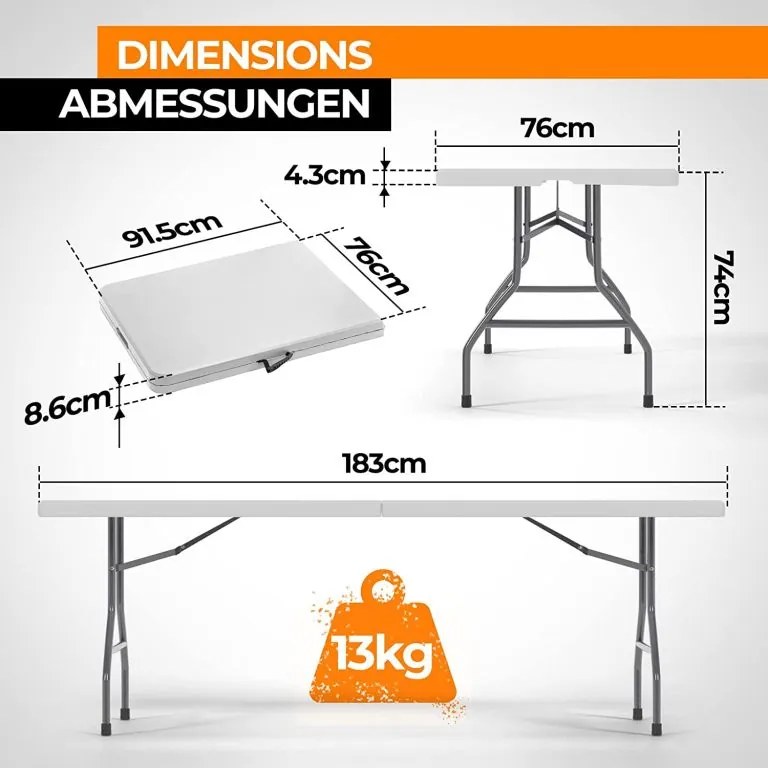 Jago Stół składany dla 8 osób, 183 cm, biały