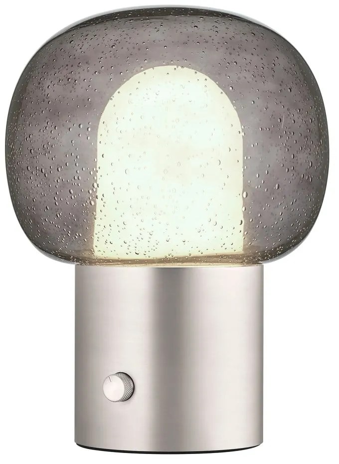 Aluminiowa lampa stołowa LED w kolorze srebra ze szklanym kloszem (wysokość 32 cm) Iris – Blomus