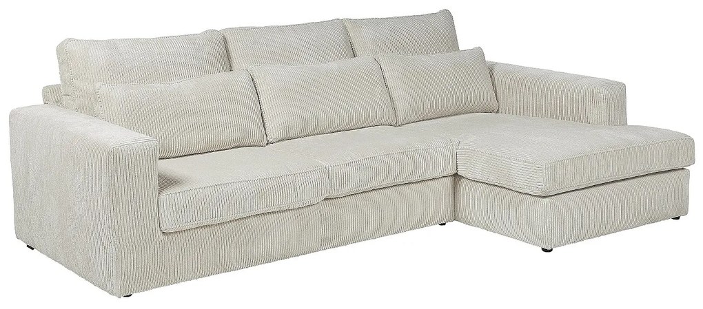 Kanapa narożna prawostronna z beżowego weluru MONDOVI