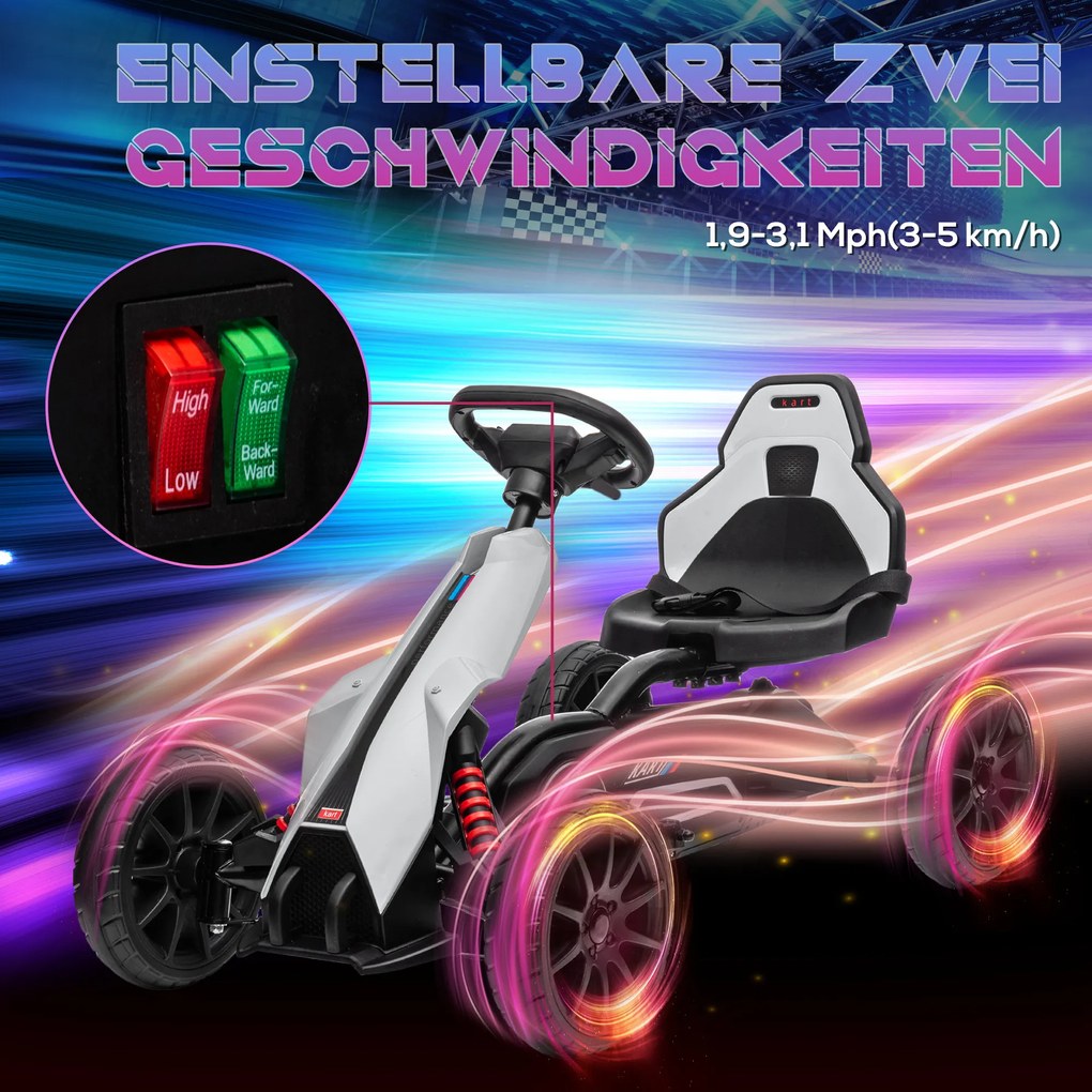 HOMCOM Gokart dla Dzieci, Elektryczny, do 5 km/h, z Paskiem Bezpieczeństwa, Siedzeniem z Oparciem, Plastik, Metal, Biały