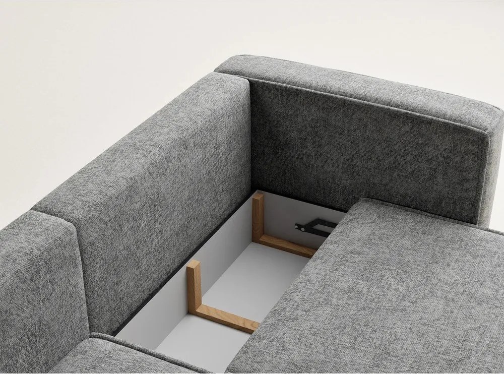 Szary rozkładany/ze schowkiem narożnik z tkaniny szenilowej (lewostronny/z szezlongiem) Velto – Maison de Rêve