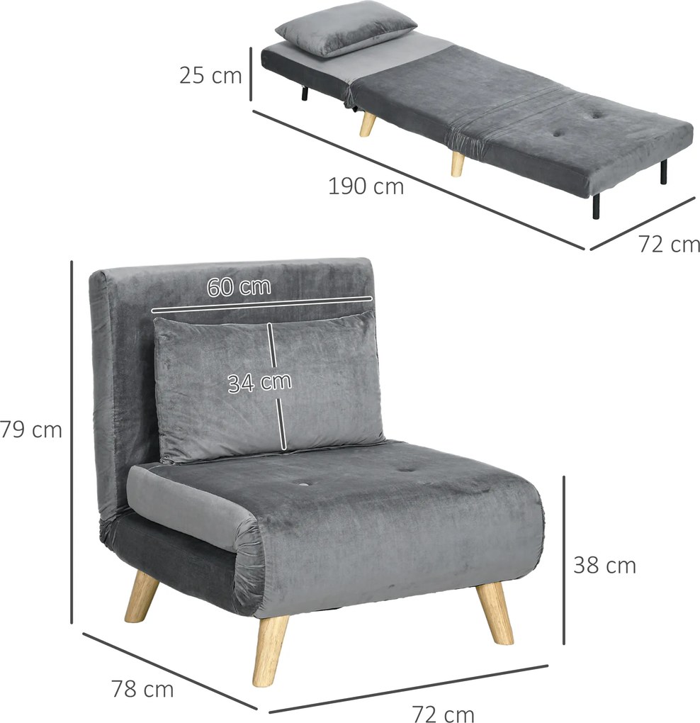 HOMCOM Fotel rozkładany 2w1 nowoczesny szary fotel i łóżko dla gości relaksacyjny | Aosom PL