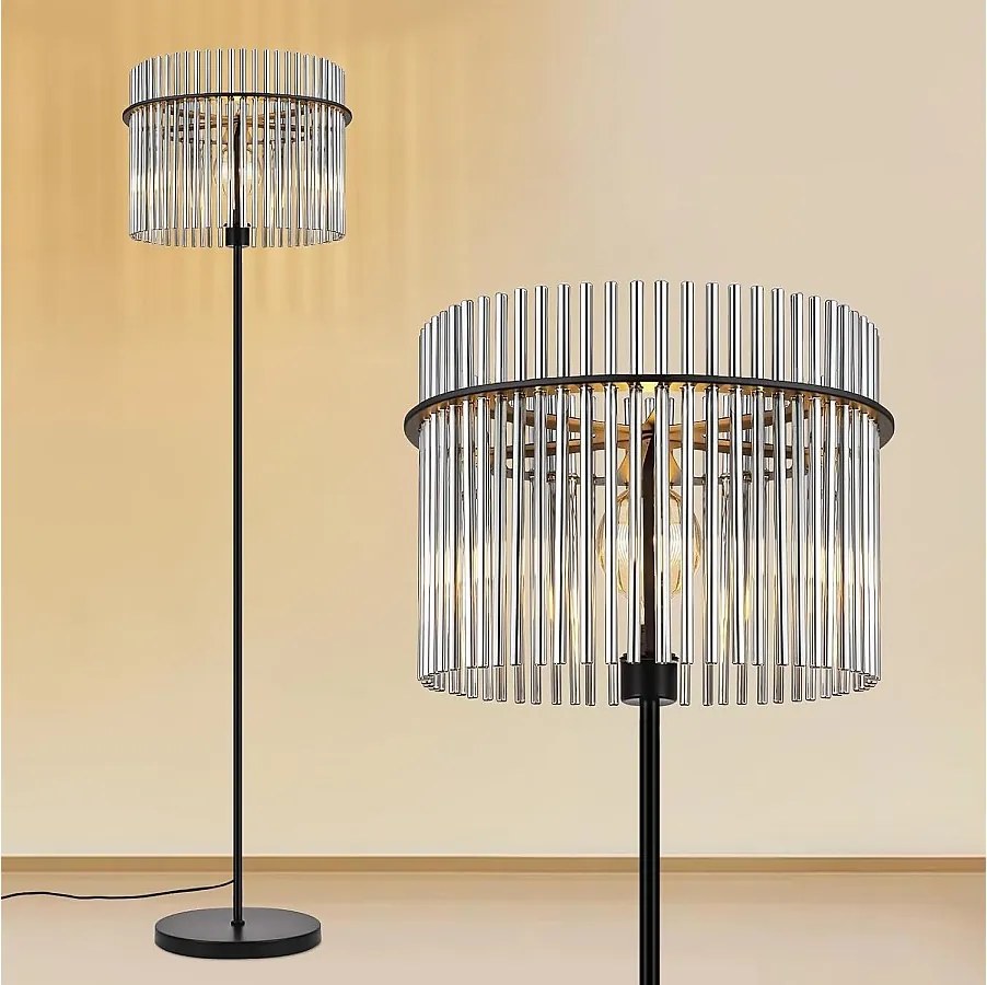 Czarna lampa podłogowa NETTLIFE z kloszem szklanym – lampa podłogowa E27 z włącznikiem nożnym, styl nowoczesny (żarówka nie jest dołączona)