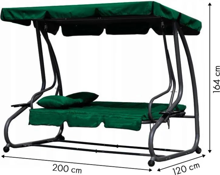 Huśtawka ogrodowa 3-osobowa z funkcją spania i daszkiem Valencia, zielony