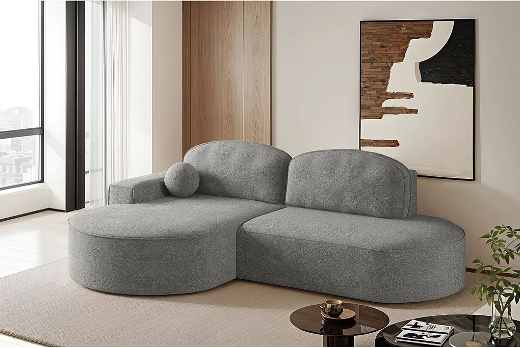 Narożnik z funkcją spania i pojemnikiem Modena Runden, tkanina Arena, Szary, Lewy