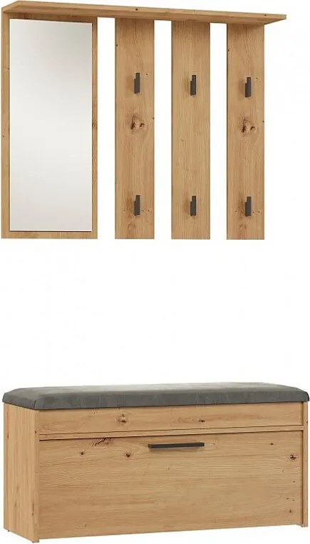 Garderoba Parma | Dąb Artisan | 100x35x180 cm | Wieszak z lustrem + Szafka