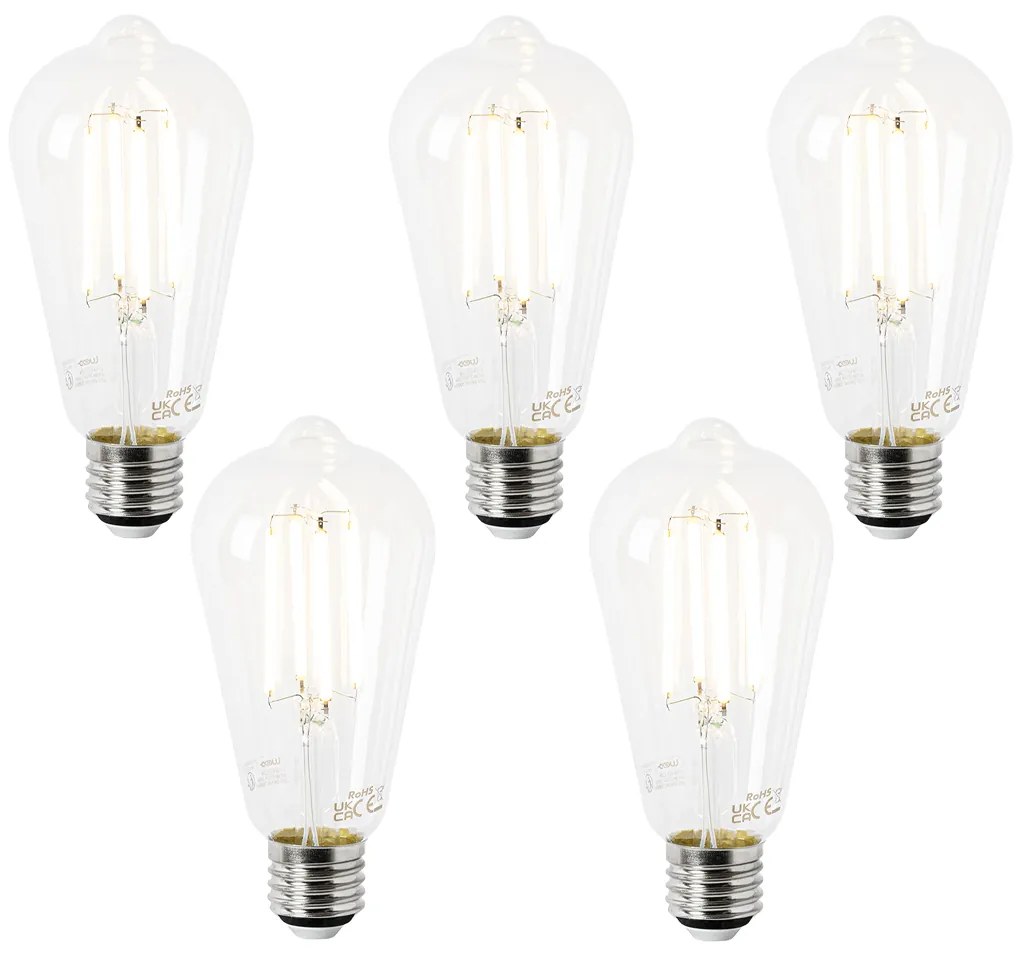 Zestaw 5 żarówek LED E27 ST64 przezroczystych 2,2W 470 lm 2700K