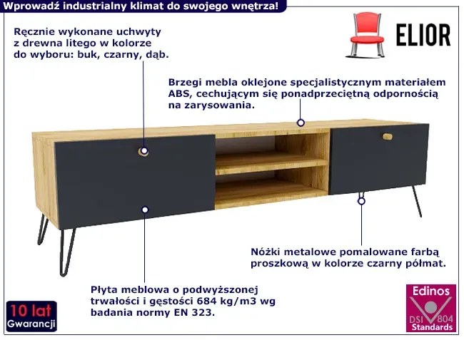 Industrialna szafka RTV na nóżkach dąb craft + czarny - Larkso 9X