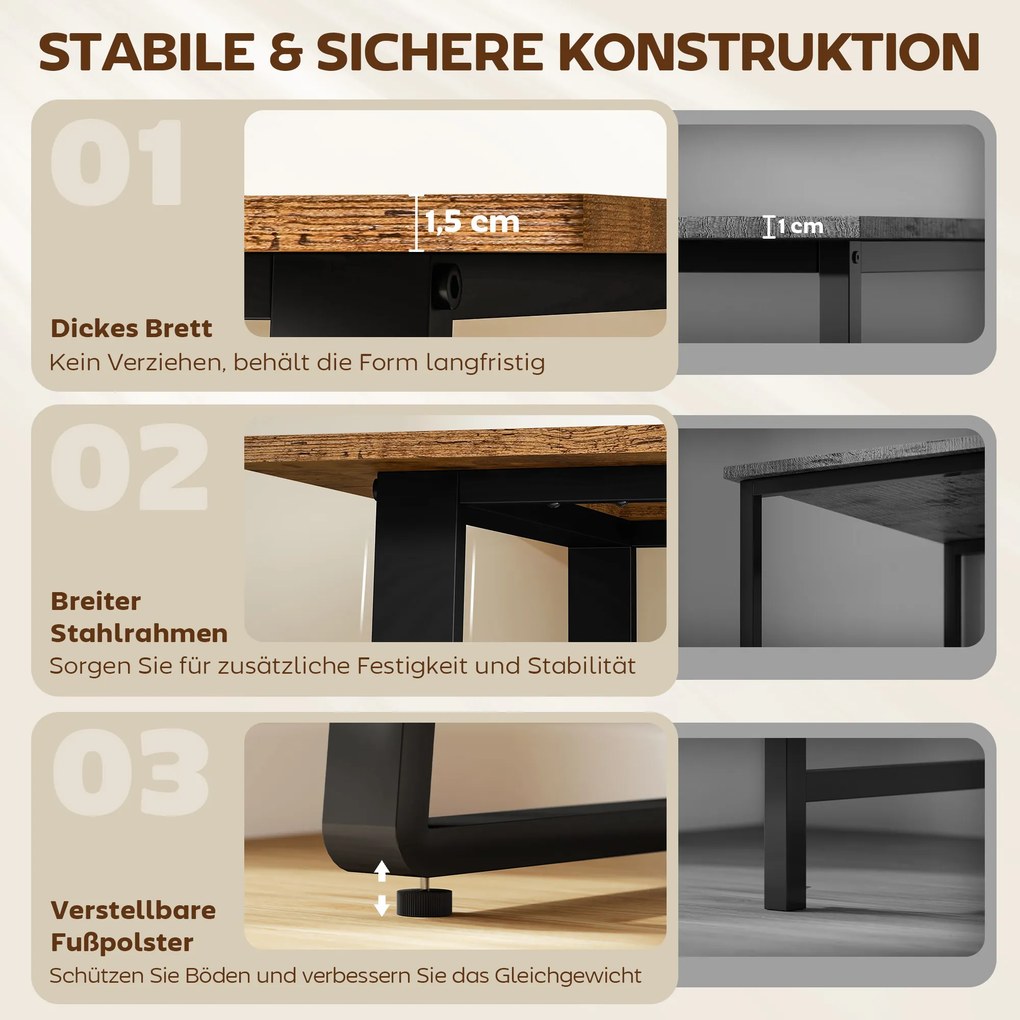 HOMCOM Biurko komputerowe z ramą stalową, biurko biurowe, stół PC 120x60x76cm Rustykalny-Brąz+Czarny | Aosom PL