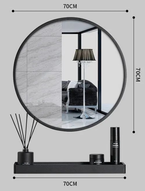 Okrągłe lustro ścienne Messa z półką 70 cm