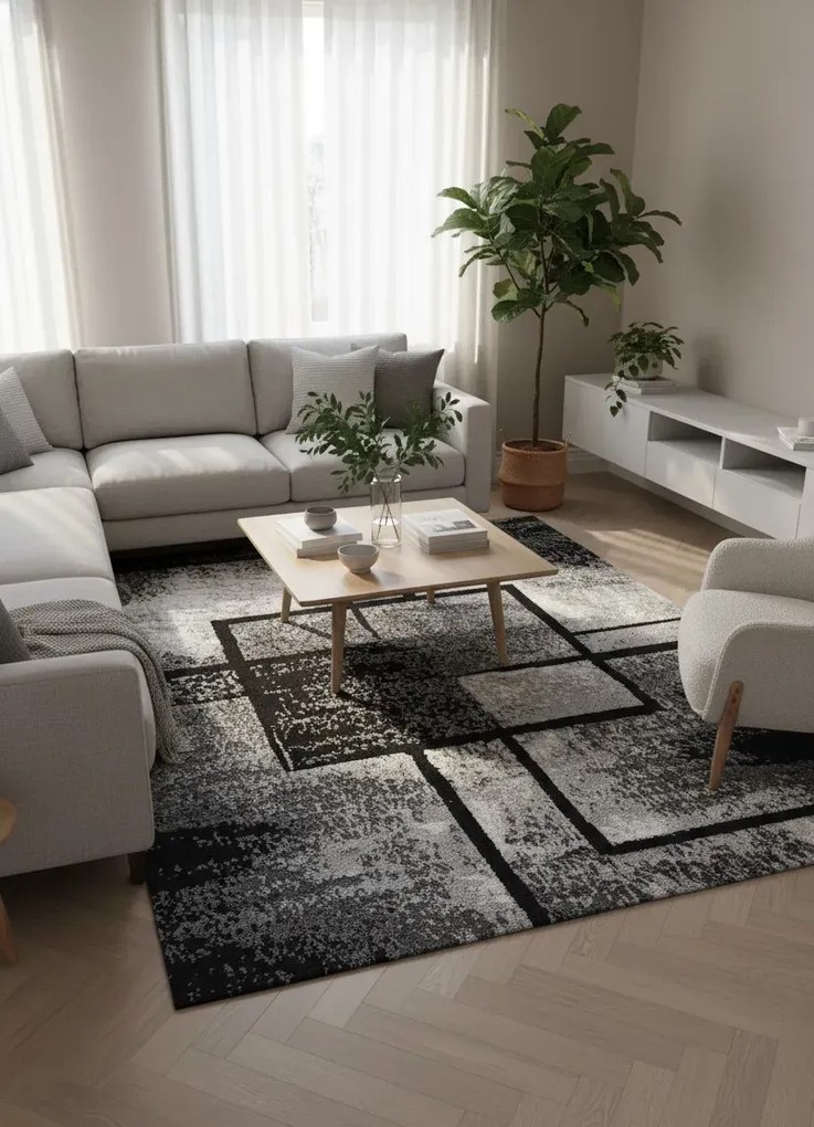 Szary dywan w kwadratowe wzory G2-H25