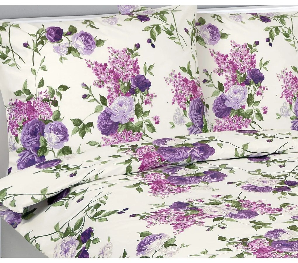Bellatex Pościel bawełniana Róża liliowy, 140 x 200 cm, 70 x 90 cm, 140 x 200 cm, 70 x 90 cm
