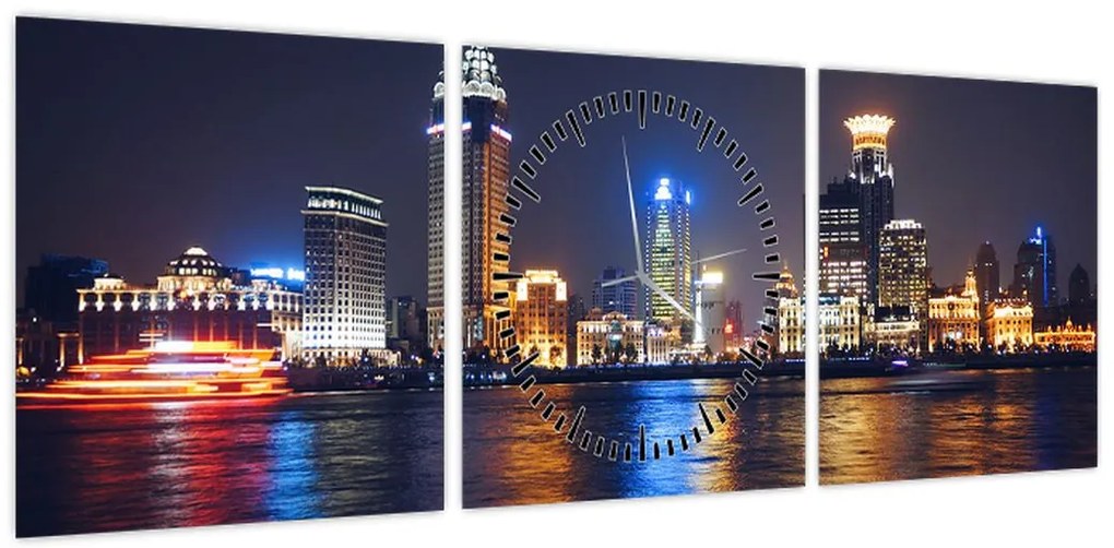 Obraz - Refleksy nocy (z zegarem) (90x30 cm)