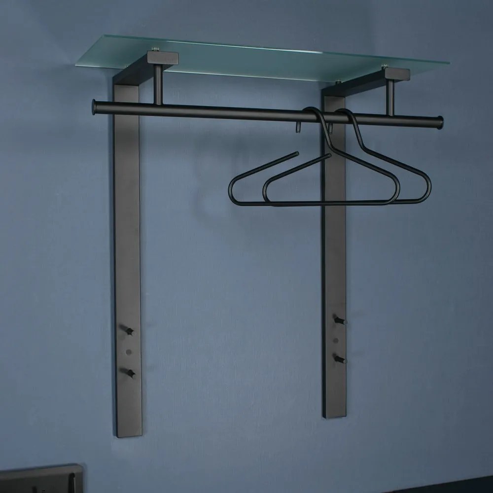 Czarny metalowy wieszak ścienny z półką 80 cm Dutch – Spinder Design