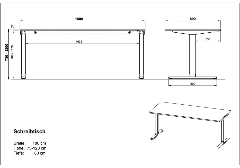 Biurko z elektryczną regulacją wysokości z blatem w dekorze dębu 80x180 cm Lissabon – Germania