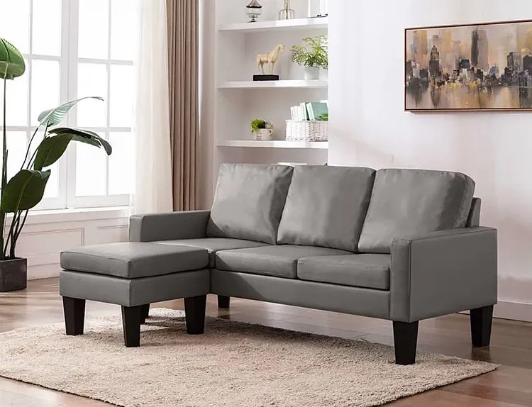 3-osobowa szara sofa z ekoskóry z podnóżkiem - Lencor 4Q