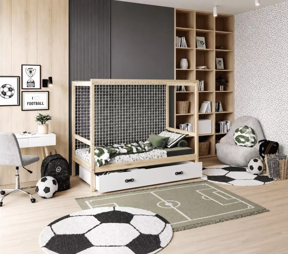 Łóżko dziecięce domek bramka piłkarska Feraria 160x80 z szufladą i stelażem Flex