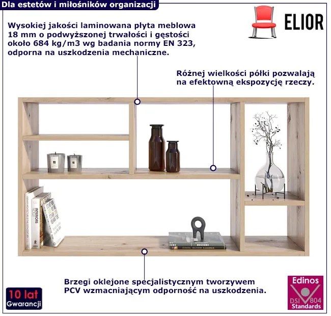 6 Komorowa Półka Regał Wiszący Dąb Artisan S7-W69