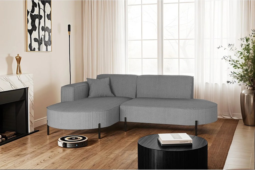 Narożnik w kształcie L Modena Rein, tkanina Poso, Srebrny, Lewy