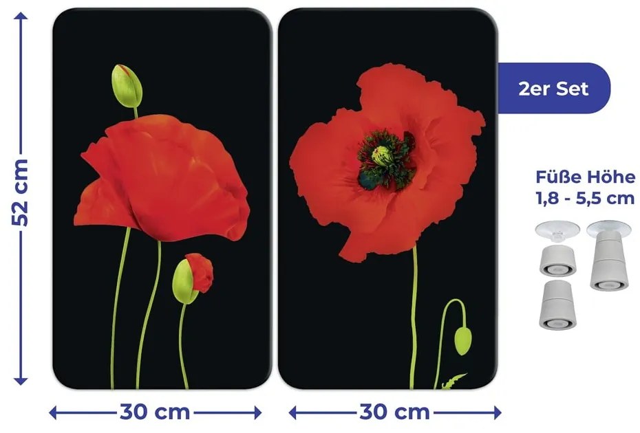 Szklane płyty ochronne na kuchenkę zestaw 2 szt. 52x30 cm Poppy – Maximex