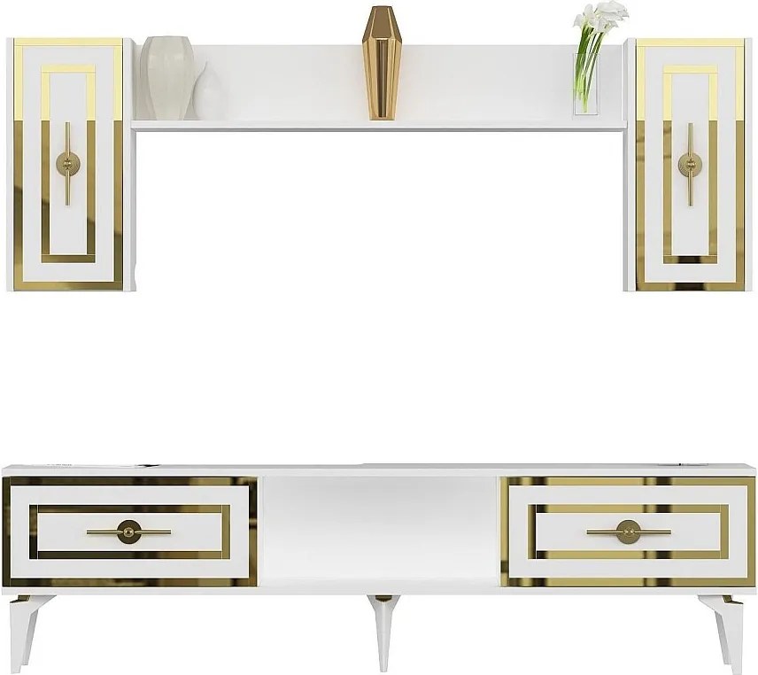 Stojak pod telewizor – 150 cm x 44,6 cm x 29,6 cm – Biały – Płyta wiórowa